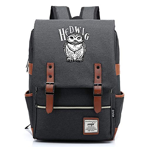 MMZ Adolescente Unisex Casual Harry Potter Mochila niños niña Lindo búho Mochila Escolar Mochila Grande Gris Oscuro