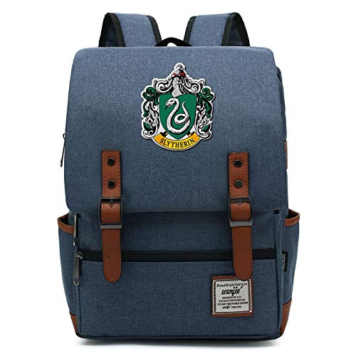 MMZ Harry Potter Mochila Slytherin Mochila Escolar Señoras Jóvenes Niños Mochila de Viaje Azul Medio