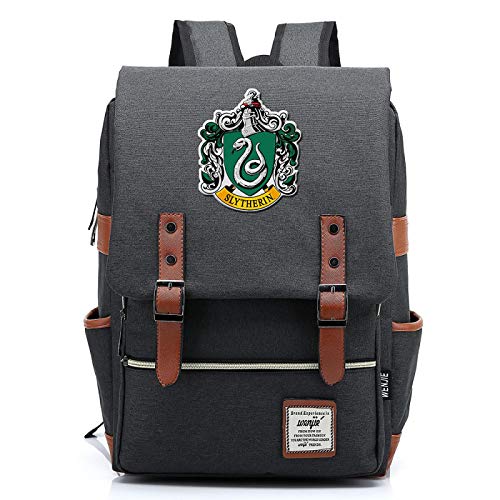 MMZ Harry Potter Mochila Slytherin Mochila Escolar Señoras Jóvenes Niños Mochila de Viaje Grande Gris Oscuro