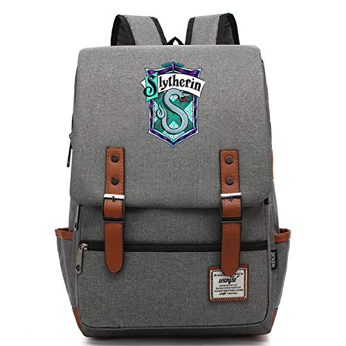 Mochila de Harry Potter para niñas niños Hogwarts Mochila Liviana para Libros Mochila de Alta Capacidad Slytherin Grey