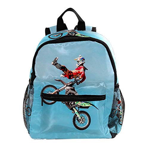 Mochila de niño Acrobacia Moto Mochila con Motivo Estampado Mochila para Escuela Primaria Mochila para niña Mochila Ligera para niños Correa Ajustable para el Hombro 25.4x10x30 CM