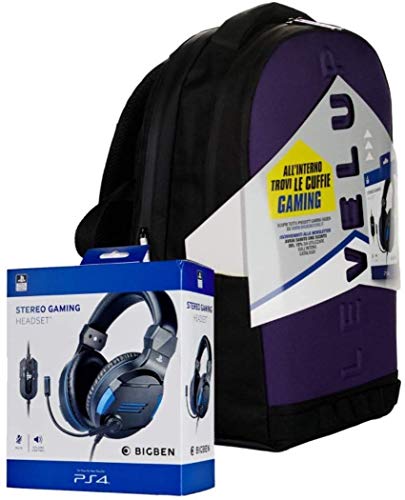 Mochila escolar Level Up negro morado redondo original nueva colección + fundas PS4 Gaming + llavero silbato + 10 bolígrafos con purpurina + marcapáginas