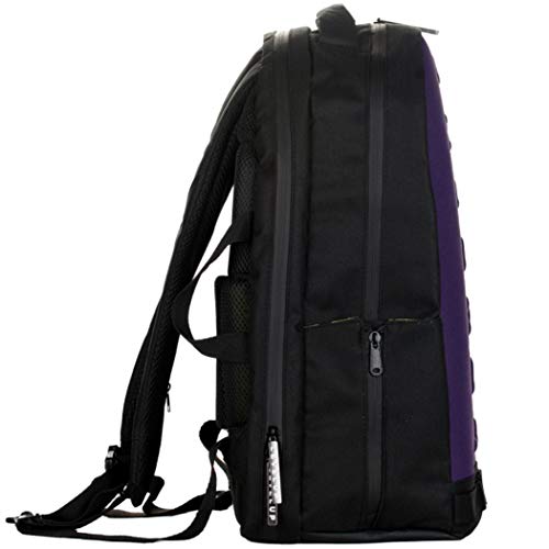 Mochila escolar Level Up negro morado redondo original nueva colección + fundas PS4 Gaming + llavero silbato + 10 bolígrafos con purpurina + marcapáginas