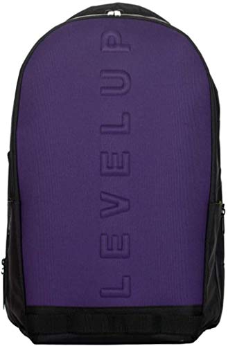 Mochila escolar Level Up negro morado redondo original nueva colección + fundas PS4 Gaming + llavero silbato + 10 bolígrafos con purpurina + marcapáginas