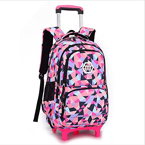 Mochila Escolar Niña Ruedas Bolsa Escolar Chica Infantil Carro Nailón Impermeable Desmontable para Alumnas Escuela Primaria (Negro)