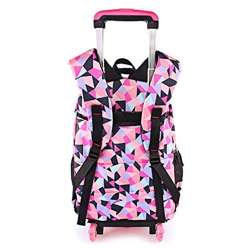 Mochila Escolar Niña Ruedas Bolsa Escolar Chica Infantil Carro Nailón Impermeable Desmontable para Alumnas Escuela Primaria (Negro)