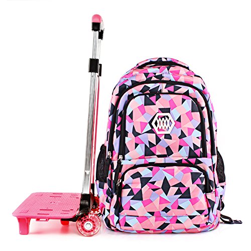 Mochila Escolar Niña Ruedas Bolsa Escolar Chica Infantil Carro Nailón Impermeable Desmontable para Alumnas Escuela Primaria (Negro)