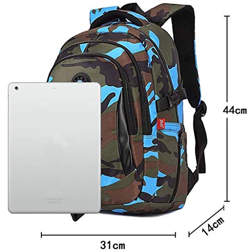 Mochila Infantil Niño por IvyH, Adolescente Camuflaje Bolsa para la Escuela, Bolsa de Escuela Primaria Mochila para niños - Camo Azul