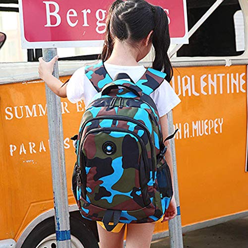 Mochila Infantil Niño por IvyH, Adolescente Camuflaje Bolsa para la Escuela, Bolsa de Escuela Primaria Mochila para niños - Camo Azul