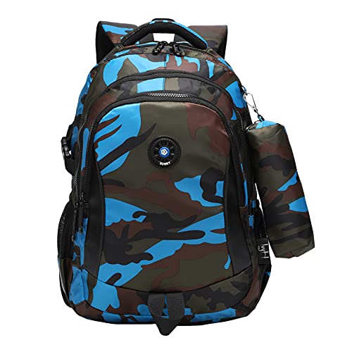 Mochila Infantil Niño por IvyH, Adolescente Camuflaje Bolsa para la Escuela, Bolsa de Escuela Primaria Mochila para niños - Camo Azul