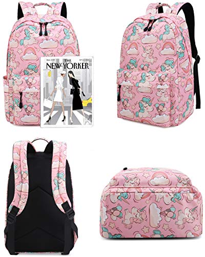 Mochila para niñas Bolso Escolar Unicornio Niños Lindos Ligero Escuela Secundaria Intermedia Bolsas de Libros con Estuche de lápices (3-Rosa 3PC)