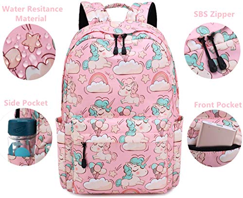 Mochila para niñas Bolso Escolar Unicornio Niños Lindos Ligero Escuela Secundaria Intermedia Bolsas de Libros con Estuche de lápices (3-Rosa 3PC)