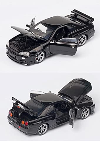 Modelo Coche Aleación 1:32 Simulación Diecasts Metal Toy Toy Car Modelo Para Nissan Para Skyline Para Ares GTR R34 Pull Back Toy Vehicles Colección Niños Juguetes Coche Modelo automóvil Retro estático