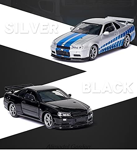 Modelo Coche Aleación 1:32 Simulación Diecasts Metal Toy Toy Car Modelo Para Nissan Para Skyline Para Ares GTR R34 Pull Back Toy Vehicles Colección Niños Juguetes Coche Modelo automóvil Retro estático