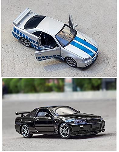 Modelo Coche Aleación 1:32 Simulación Diecasts Metal Toy Toy Car Modelo Para Nissan Para Skyline Para Ares GTR R34 Pull Back Toy Vehicles Colección Niños Juguetes Coche Modelo automóvil Retro estático