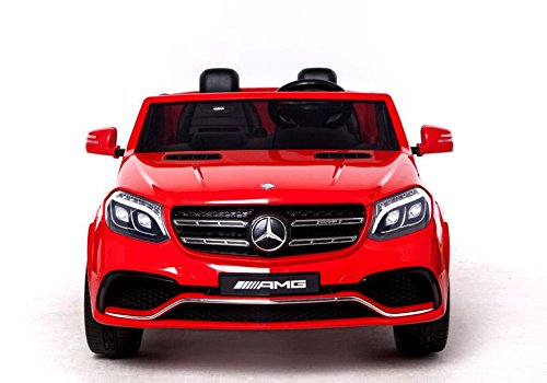 Mondial Toys - Coche eléctrico para niños, 2 plazas, Super SUV, 2 baterías de 12 V, 4 x Motor Mercedes-Benz GLS63 AMG 4 x 4 AWD, asiento de piel, ruedas de goma con mando a distancia rojo