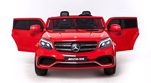 Mondial Toys - Coche eléctrico para niños, 2 plazas, Super SUV, 2 baterías de 12 V, 4 x Motor Mercedes-Benz GLS63 AMG 4 x 4 AWD, asiento de piel, ruedas de goma con mando a distancia rojo