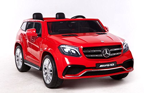 Mondial Toys - Coche eléctrico para niños, 2 plazas, Super SUV, 2 baterías de 12 V, 4 x Motor Mercedes-Benz GLS63 AMG 4 x 4 AWD, asiento de piel, ruedas de goma con mando a distancia rojo