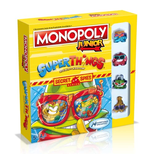 Monopoly Super Things - Juego de Mesa de Las Propiedades Inmobiliarias - ¡Incluye Exclusivos Personajes de Super Things! - Versión en Español