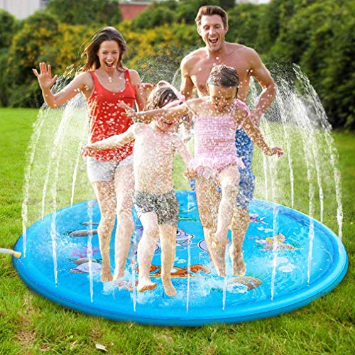 MonQi 1* 68 Pulgadas Splash Pad + 5 * Enchufe de Oído Impermeable y Clip para la Nariz, Juego de Salpicaduras y Salpicaduras, Almohadilla de aspersión para 5 Niños Jugar Juntos (68 Pulgadas)