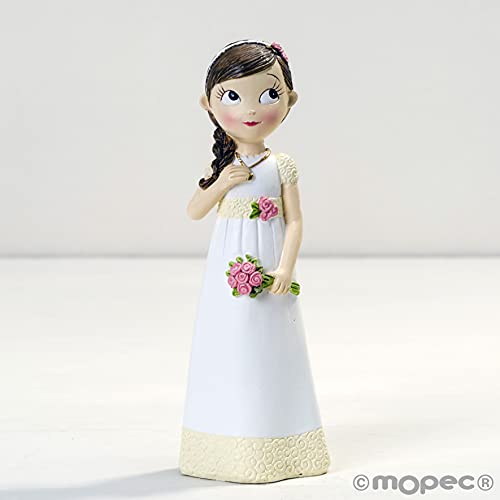 Mopec Figura de pastel de niña para Comunión, Blanco, 16.5 cm