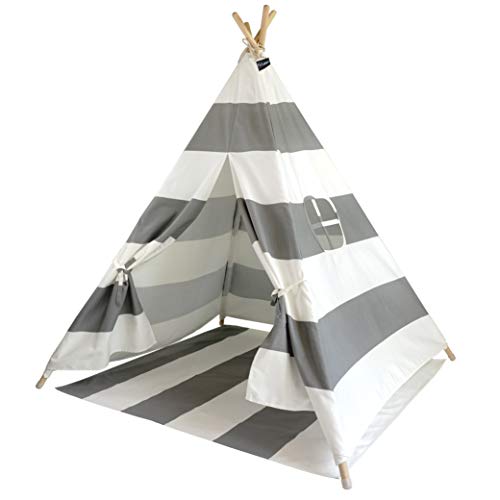 Moritz & Moritz Tipi Infantil - Tippy Tienda Infantil - Tipi para Niños - Tipi Indio para Niños con Cubierta de Suelo y Ventana - para Casa y Jardín (Rayas Grises)