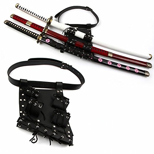 Moumou Sword Bag Sword Carry Case Correa Trasera para Ninja Hero Cosplay Anime Costume (Pretina para Tres Espadas)