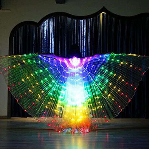 MOVKZACV Alas de ángel LED para danza del vientre de Halloween, barra de danza del vientre, luz de la etapa de desgaste de 360 grados de rendimiento con alas LED para mujeres (coloridas)