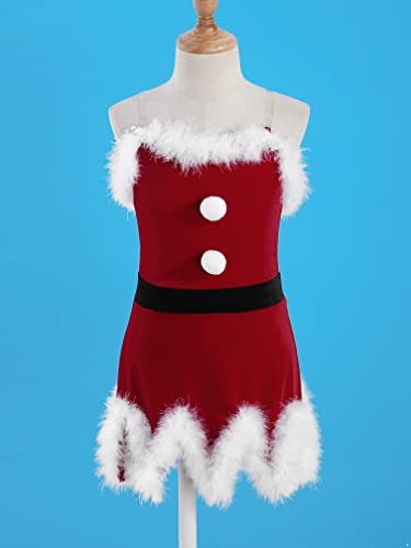 MSemis Disfraz de Mamá Noel de Fiesta Navidad Vestido Princesa Corto de Danza Actuaciones Vestido Navideño con Pompones Ropa Navidad Niña Rojo 11-12 años