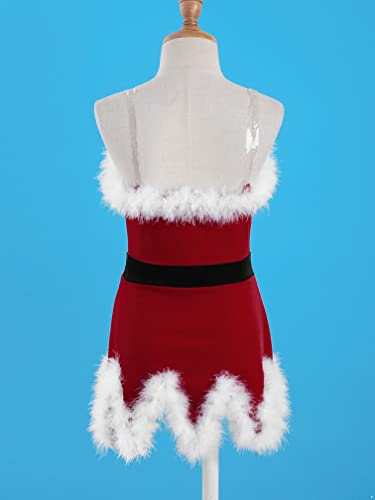 MSemis Disfraz de Mamá Noel de Fiesta Navidad Vestido Princesa Corto de Danza Actuaciones Vestido Navideño con Pompones Ropa Navidad Niña Rojo 11-12 años