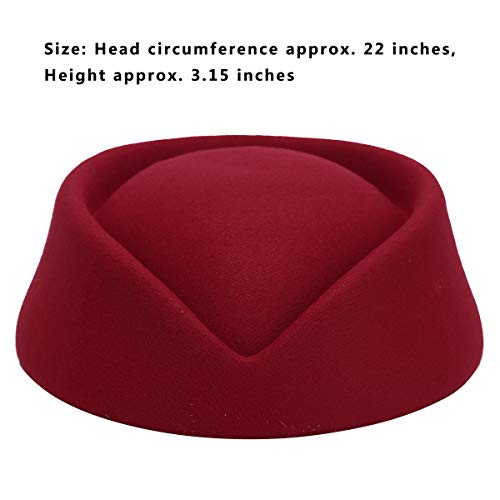 MSemis Disfrz Azafata para Mujer Chica Sombrero de Azafata Gorra de Fieltro para Asistente de Vuelo Vestuario Piloto Disfraces Halloween Navidad Despedida Rojo Talla Única