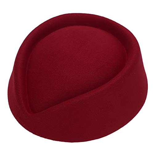 MSemis Disfrz Azafata para Mujer Chica Sombrero de Azafata Gorra de Fieltro para Asistente de Vuelo Vestuario Piloto Disfraces Halloween Navidad Despedida Rojo Talla Única