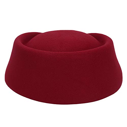 MSemis Disfrz Azafata para Mujer Chica Sombrero de Azafata Gorra de Fieltro para Asistente de Vuelo Vestuario Piloto Disfraces Halloween Navidad Despedida Rojo Talla Única