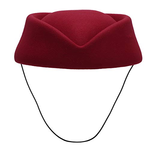 MSemis Disfrz Azafata para Mujer Chica Sombrero de Azafata Gorra de Fieltro para Asistente de Vuelo Vestuario Piloto Disfraces Halloween Navidad Despedida Rojo Talla Única