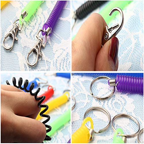 MUCHEN SHOP Cuerda de Pesca,7 Pack Llavero Espiral Elástico Multicolores Llaveros Plástico con Muelle Retráctil Alambre de Cuerda de Seguridad para Llaves Alicates Antorcha Trabajo Escolar 7 Colores