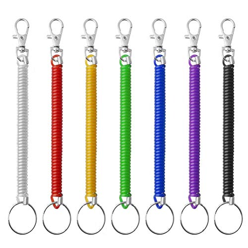 MUCHEN SHOP Cuerda de Pesca,7 Pack Llavero Espiral Elástico Multicolores Llaveros Plástico con Muelle Retráctil Alambre de Cuerda de Seguridad para Llaves Alicates Antorcha Trabajo Escolar 7 Colores