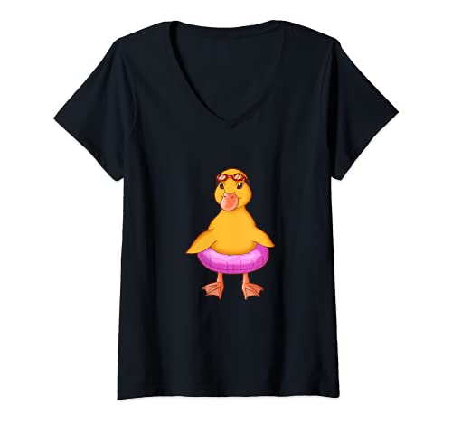 Mujer Juguete de baño Patito de goma y pato flotante Camiseta Cuello V