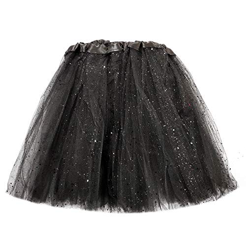 MUNDDY® - Tutu Elastico Tul 3 Capas 40 CM de Longitud para Adulta Distintas Colores Falda Disfraz Ballet (Negro con Purpurina)