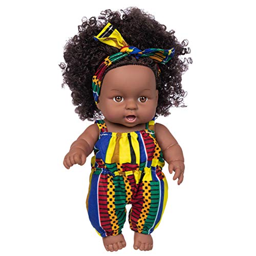 Muñeca de simulación para bebé, 20 cm, de Vinilo, Impermeable, Realista, Suave, Piel Negra, para niños, educación temprana,Lindo Cabello Rizado Regalos para niños muñeco Bebe