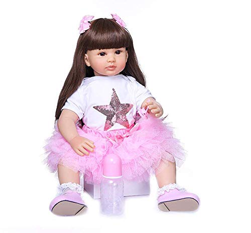 Muñeca Realista Hecha a Mano, 60 cm 24", muñecas Reborn para bebés pequeños, Cuerpo de Tela de Silicona Suave, bebés realistas para niños, Juguete de baño para niños de 3 años o más