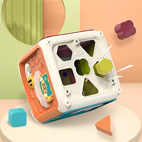 Música Cubo de Actividades para bebés, 7 en 1 Cubo Multiactividades para Explorar Juguete Laberinto Educativo Regalo Forma Sorter Activity Cube con luces y musica para Bebés Niños 15*15*15CM