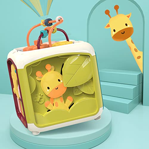 Música Cubo de Actividades para bebés, 7 en 1 Cubo Multiactividades para Explorar Juguete Laberinto Educativo Regalo Forma Sorter Activity Cube con luces y musica para Bebés Niños 15*15*15CM