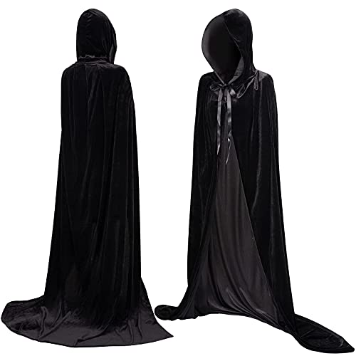 Myir JUN Largo Capa con Capucha Terciopelo, Unisex Capa de Halloween Carnaval Navidad Fiesta Disfraz (Negro, L)