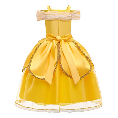 MYRISAM Disfraz de Carnaval Vestidos de Princesa Belle para Niñas Traje de Halloween Navidad Cumpleaños Fiesta Ceremonia Aniversario Cosplay Bella y Bestia Costume con Accesorios 5 años