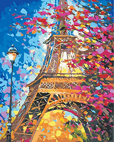 NA Cuadro Lienzo Pintura por Numeros Adultos Niños Torre Eiffel, Arquitectura Romántica, Farolas Pintura Al Óleo Manualidades para Pintar DIY