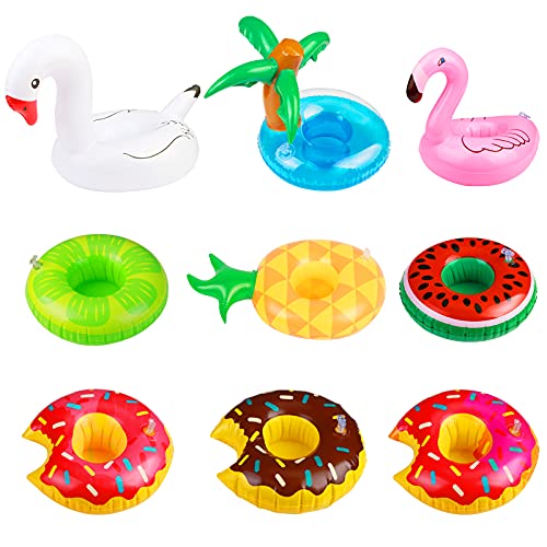 N/AN/A CHALA 9 Piezas Portavasos Inflable, Juguetes para Piscina Soporte para Bebidas Inflable para Fiestas en la Piscina Playa de Verano Tropical Hawaii Donas Cisne Flamenco Palma Piña Limón Sandía