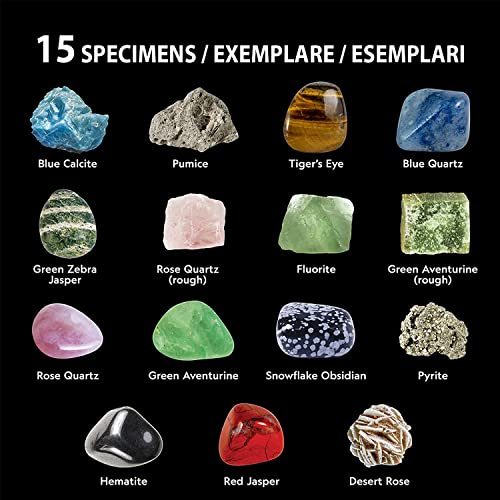 National Geographic - Kit de Descubrimiento de Rocas y minerales, 15 Rocas y minerales para coleccionar y observar, Caja de Almacenamiento incluida, Juego científico y Educativo, Stem