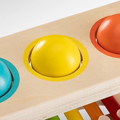 Navaris Juego musical de madera - Set de 1x xilófono de percusión y 1x juguete con martillo y 3 bolas - Instrumentos musicales para niños +18 meses