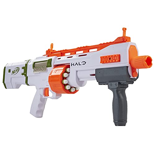 Nerf Lanzador Halo Bulldog SG - Tambor Giratorio de 10 Dardos, rieles tácticos, 10 Dardos Nerf Elite Oficiales, código para desbloquear