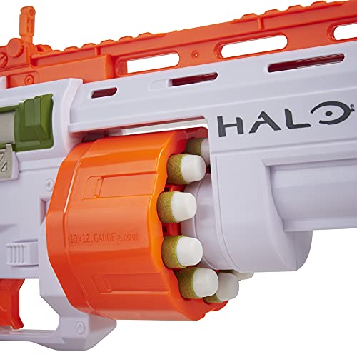 Nerf Lanzador Halo Bulldog SG - Tambor Giratorio de 10 Dardos, rieles tácticos, 10 Dardos Nerf Elite Oficiales, código para desbloquear